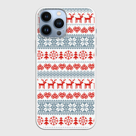 Чехол для iPhone 13 Pro Max с принтом Новогодний пиксельный узор в Петрозаводске,  |  | christmas | deer | hearts | new year | pattern | pixels | snowflakes | trees | елки | новый год | олени | пиксели | рождество | сердечки | снежинки | узор