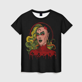 Женская футболка 3D с принтом Ведьма в Петрозаводске, 100% полиэфир ( синтетическое хлопкоподобное полотно) | прямой крой, круглый вырез горловины, длина до линии бедер | 666 | blood | dracula | girl | girls | horror | inside | scream | vampire | witch | вампир | ведьма | внутри | дракула | древний | крик | кровь | ужасы | хоррор
