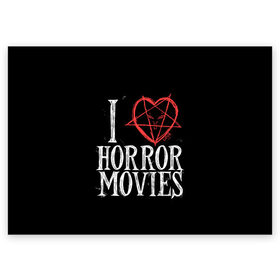 Поздравительная открытка с принтом I Love Horror Movies в Петрозаводске, 100% бумага | плотность бумаги 280 г/м2, матовая, на обратной стороне линовка и место для марки
 | Тематика изображения на принте: 666 | blood | dracula | horror | i | inside | love | movies | pentagram | scream | vampire | вампир | внутри | дракула | древний | крик | кровь | люблю | пентаграмма | ужасы | фильмы | хоррор | я