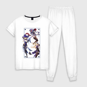 Женская пижама хлопок с принтом Genshin Impact Liza Mona Fisch в Петрозаводске, 100% хлопок | брюки и футболка прямого кроя, без карманов, на брюках мягкая резинка на поясе и по низу штанин | 