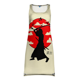 Платье-майка 3D с принтом Japan samurai в Петрозаводске, 100% полиэстер | полуприлегающий силуэт, широкие бретели, круглый вырез горловины, удлиненный подол сзади. | boy | japan style | japanese aesthetics | ninja | samurai | воин | иероглифы | катана | красная луна | меч | ниндзя | рыцарь | самурай | солдат | харакири | черный самурай | япония | японская анимация | японская эстетика