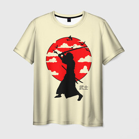 Мужская футболка 3D с принтом Japan samurai в Петрозаводске, 100% полиэфир | прямой крой, круглый вырез горловины, длина до линии бедер | boy | japan style | japanese aesthetics | ninja | samurai | воин | иероглифы | катана | красная луна | меч | ниндзя | рыцарь | самурай | солдат | харакири | черный самурай | япония | японская анимация | японская эстетика