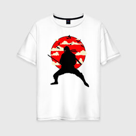 Женская футболка хлопок Oversize с принтом Самурай ниндзя в Петрозаводске, 100% хлопок | свободный крой, круглый ворот, спущенный рукав, длина до линии бедер
 | 