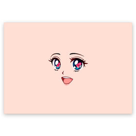 Поздравительная открытка с принтом Happy anime face в Петрозаводске, 100% бумага | плотность бумаги 280 г/м2, матовая, на обратной стороне линовка и место для марки
 | Тематика изображения на принте: angry | anime | art | big | eyes | face | girl | kawaii | manga | style | аниме | арт | глаза | девушка | кавай | лицо | манга