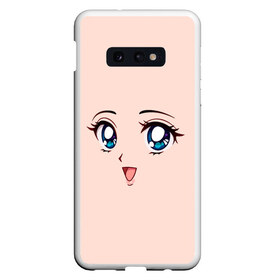 Чехол для Samsung S10E с принтом Happy anime face в Петрозаводске, Силикон | Область печати: задняя сторона чехла, без боковых панелей | angry | anime | art | big | eyes | face | girl | kawaii | manga | style | аниме | арт | глаза | девушка | кавай | лицо | манга