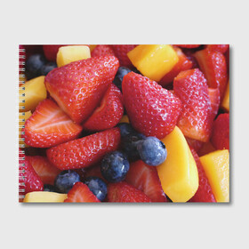 Альбом для рисования с принтом Фругтово-ягодное изобилие в Петрозаводске, 100% бумага
 | матовая бумага, плотность 200 мг. | еда | клубника | манго | фрукт | фрукты | черника | ягода | ягоды