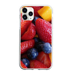 Чехол для iPhone 11 Pro Max матовый с принтом Фругтово-ягодное изобилие в Петрозаводске, Силикон |  | еда | клубника | манго | фрукт | фрукты | черника | ягода | ягоды