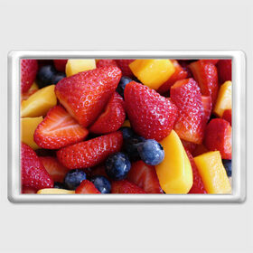 Магнит 45*70 с принтом Фругтово-ягодное изобилие в Петрозаводске, Пластик | Размер: 78*52 мм; Размер печати: 70*45 | еда | клубника | манго | фрукт | фрукты | черника | ягода | ягоды
