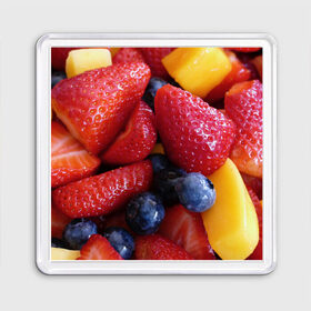 Магнит 55*55 с принтом Фругтово-ягодное изобилие в Петрозаводске, Пластик | Размер: 65*65 мм; Размер печати: 55*55 мм | еда | клубника | манго | фрукт | фрукты | черника | ягода | ягоды
