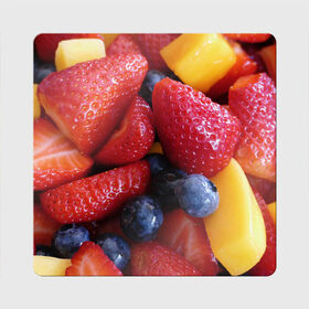 Магнит виниловый Квадрат с принтом Фругтово-ягодное изобилие в Петрозаводске, полимерный материал с магнитным слоем | размер 9*9 см, закругленные углы | еда | клубника | манго | фрукт | фрукты | черника | ягода | ягоды