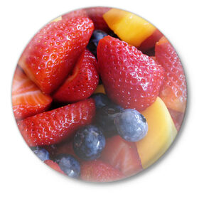 Значок с принтом Фругтово-ягодное изобилие в Петрозаводске,  металл | круглая форма, металлическая застежка в виде булавки | еда | клубника | манго | фрукт | фрукты | черника | ягода | ягоды