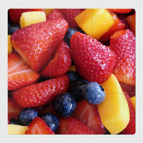 Магнитный плакат 3Х3 с принтом Фругтово-ягодное изобилие в Петрозаводске, Полимерный материал с магнитным слоем | 9 деталей размером 9*9 см | еда | клубника | манго | фрукт | фрукты | черника | ягода | ягоды
