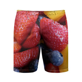 Мужские шорты спортивные с принтом Фругтово-ягодное изобилие в Петрозаводске,  |  | еда | клубника | манго | фрукт | фрукты | черника | ягода | ягоды