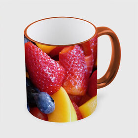 Кружка с принтом Фругтово-ягодное изобилие в Петрозаводске, керамика | ёмкость 330 мл | еда | клубника | манго | фрукт | фрукты | черника | ягода | ягоды