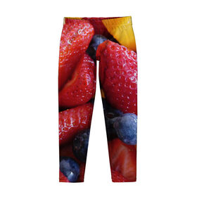 Детские леггинсы 3D с принтом Фругтово-ягодное изобилие в Петрозаводске, полиэстер 85%, спандекс 15% | эластичный пояс, зауженный крой | Тематика изображения на принте: еда | клубника | манго | фрукт | фрукты | черника | ягода | ягоды