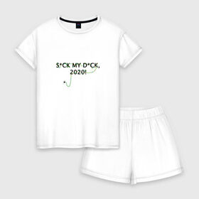Женская пижама с шортиками хлопок с принтом S*CK MY D*CK, 2020! в Петрозаводске, 100% хлопок | футболка прямого кроя, шорты свободные с широкой мягкой резинкой | 