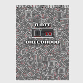 Скетчбук с принтом 8-bit childhood в Петрозаводске, 100% бумага
 | 48 листов, плотность листов — 100 г/м2, плотность картонной обложки — 250 г/м2. Листы скреплены сверху удобной пружинной спиралью | Тематика изображения на принте: 8 bit | 8 бит | sega | sega master system | джойстик | сега