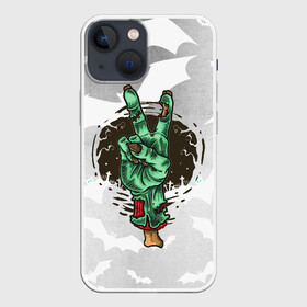 Чехол для iPhone 13 mini с принтом Zombie peace hand в Петрозаводске,  |  | creepy | dead | evil | halloween | hand | zombie | зомби | кости | мертвец | рука | скелет | ужас | ужасы | хоррор | хоррор мерч | хэллоуин