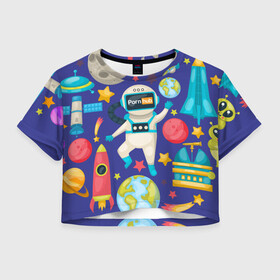 Женская футболка Crop-top 3D с принтом Pornhub space в Петрозаводске, 100% полиэстер | круглая горловина, длина футболки до линии талии, рукава с отворотами | astronaut | comet | cosmos | moon | planet | rocet | space | star | звезда | космонавт | космос | планета | ракета