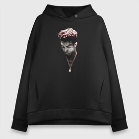 Женское худи Oversize хлопок с принтом XXXTENTACION в Петрозаводске, френч-терри — 70% хлопок, 30% полиэстер. Мягкий теплый начес внутри —100% хлопок | боковые карманы, эластичные манжеты и нижняя кромка, капюшон на магнитной кнопке | 3 икс | hip hop | lil | music | rap tentasion | white | белый | музыка | реп | рэп | тентасьон | цепь | чб | черный | экс