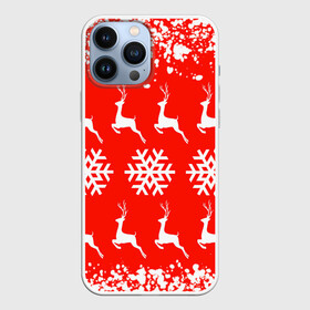 Чехол для iPhone 13 Pro Max с принтом New Year в Петрозаводске,  |  | christmas toys | deer | new year | red | snow | snowflakes | tree | елка | красный | новогодние игрушки | новый год | олени | свитер с оленями | снег | снежинки | футболка с оленями