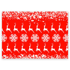 Поздравительная открытка с принтом New Year в Петрозаводске, 100% бумага | плотность бумаги 280 г/м2, матовая, на обратной стороне линовка и место для марки
 | Тематика изображения на принте: christmas toys | deer | new year | red | snow | snowflakes | tree | елка | красный | новогодние игрушки | новый год | олени | свитер с оленями | снег | снежинки | футболка с оленями