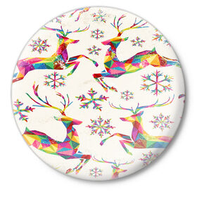 Значок с принтом Новогодние Олени в Петрозаводске,  металл | круглая форма, металлическая застежка в виде булавки | Тематика изображения на принте: 
