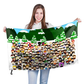 Флаг 3D с принтом Южный Парк / South Park . в Петрозаводске, 100% полиэстер | плотность ткани — 95 г/м2, размер — 67 х 109 см. Принт наносится с одной стороны | Тематика изображения на принте: south park | ubisoft | woodland critter christmas | кенни | мультсериал | стэн | южный парк