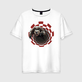Женская футболка хлопок Oversize с принтом Гризли в Петрозаводске, 100% хлопок | свободный крой, круглый ворот, спущенный рукав, длина до линии бедер
 | art | абстракция | арт | графика | медведь