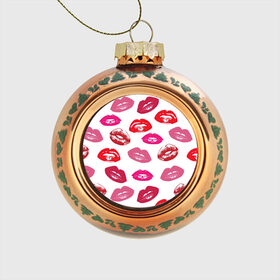 Стеклянный ёлочный шар с принтом Губы в Петрозаводске, Стекло | Диаметр: 80 мм | арт | бардовый | губы | косметика | красный | помада | поцелуи | поцелуй | рисунок | розовый