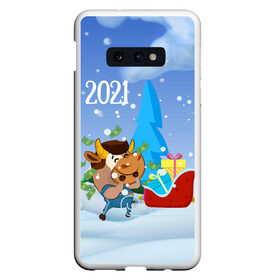 Чехол для Samsung S10E с принтом Новый год 2021 в Петрозаводске, Силикон | Область печати: задняя сторона чехла, без боковых панелей | 2021 | 7 января | bull | newyear | santa | бык | быки | бычок | год быка | дед мороз | корова | новогодние каникулы | новогодние праздники | новый 2021 | новый год | новый год 2021 | рождество | сани | санта | санта клаус