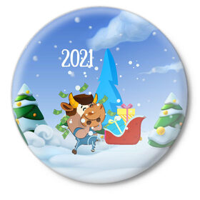 Значок с принтом Новый год 2021 в Петрозаводске,  металл | круглая форма, металлическая застежка в виде булавки | 2021 | 7 января | bull | newyear | santa | бык | быки | бычок | год быка | дед мороз | корова | новогодние каникулы | новогодние праздники | новый 2021 | новый год | новый год 2021 | рождество | сани | санта | санта клаус