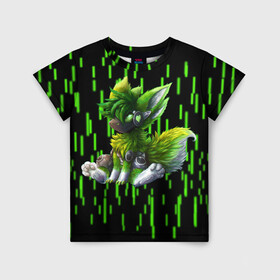Детская футболка 3D с принтом Protogen music в Петрозаводске, 100% гипоаллергенный полиэфир | прямой крой, круглый вырез горловины, длина до линии бедер, чуть спущенное плечо, ткань немного тянется | cute | furry | green | love | music