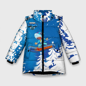 Зимняя куртка для девочек 3D с принтом Brawl Stars (Snowboarding) в Петрозаводске, ткань верха — 100% полиэстер; подклад — 100% полиэстер, утеплитель — 100% полиэстер. | длина ниже бедра, удлиненная спинка, воротник стойка и отстегивающийся капюшон. Есть боковые карманы с листочкой на кнопках, утяжки по низу изделия и внутренний карман на молнии. 

Предусмотрены светоотражающий принт на спинке, радужный светоотражающий элемент на пуллере молнии и на резинке для утяжки. | brawl | break dance | leon | moba | skateboard | stars | supercell | surfing | игра | коллаборация | коллаж | колоборация | паттерн