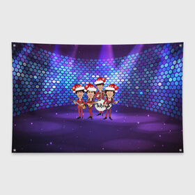 Флаг-баннер с принтом Новогодний концерт Битлз в Петрозаводске, 100% полиэстер | размер 67 х 109 см, плотность ткани — 95 г/м2; по краям флага есть четыре люверса для крепления | битлз | битлы | год | джон | концерт | леннон | новогодний | новый | рождество | сцена