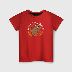 Детская футболка хлопок с принтом Happy holidays! в Петрозаводске, 100% хлопок | круглый вырез горловины, полуприлегающий силуэт, длина до линии бедер | cartoon network | grizz | vdkimel | we bare bears | вся правда о медведях | гризли