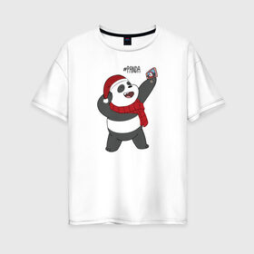 Женская футболка хлопок Oversize с принтом Panda в Петрозаводске, 100% хлопок | свободный крой, круглый ворот, спущенный рукав, длина до линии бедер
 | cartoon network | panda | vdkimel | we bare bears | вся правда о медведях | панда