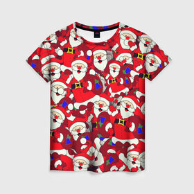 Женская футболка 3D с принтом Дед Санта в Петрозаводске, 100% полиэфир ( синтетическое хлопкоподобное полотно) | прямой крой, круглый вырез горловины, длина до линии бедер | 2021 | 2022 | new year | tiger | гирлянда | год тигра | дед мороз | елка | клаус | конфеты | нг | новый год | носок | подарок | рождество | с | санта | снег | снеговик | снежинка | шары
