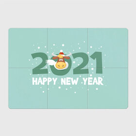 Магнитный плакат 3Х2 с принтом Happy New Year 2021 в Петрозаводске, Полимерный материал с магнитным слоем | 6 деталей размером 9*9 см | bull | christmas | holiday | new year | snow | symbol | winter | бык | бычок | зима | новый год | праздник | рождество | символ | снег
