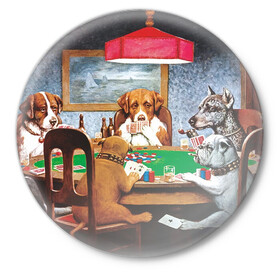 Значок с принтом Собаки играют в покер в Петрозаводске,  металл | круглая форма, металлическая застежка в виде булавки | a friend in need | art | artist | bets | buldog | cards | chips | dogs | gambling | games | memes | picture | poker | азартные игры | бульдог | друг познается в беде | искусство | картина | карты | мемы | покер | сенбернар | собаки | собачки | ставки