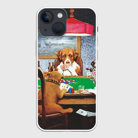 Чехол для iPhone 13 mini с принтом Собаки играют в покер в Петрозаводске,  |  | a friend in need | art | artist | bets | buldog | cards | chips | dogs | gambling | games | memes | picture | poker | азартные игры | бульдог | друг познается в беде | искусство | картина | карты | мемы | покер | сенбернар | собаки | собачки | ставки