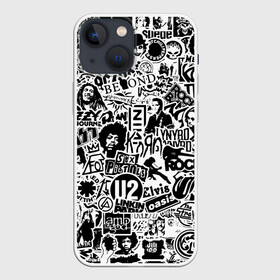 Чехол для iPhone 13 mini с принтом Rock Band Logos в Петрозаводске,  |  | Тематика изображения на принте: ac dc | linkin park | music | queen | radiohead | rock | rock band logos | линкин парк | музыка | ретро | рок группа | элвис