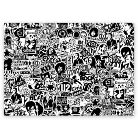 Поздравительная открытка с принтом Rock Band Logos в Петрозаводске, 100% бумага | плотность бумаги 280 г/м2, матовая, на обратной стороне линовка и место для марки
 | Тематика изображения на принте: ac dc | linkin park | music | queen | radiohead | rock | rock band logos | линкин парк | музыка | ретро | рок группа | элвис