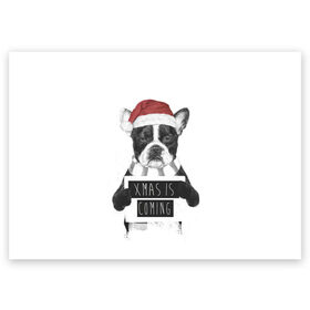 Поздравительная открытка с принтом Новый Год Близко в Петрозаводске, 100% бумага | плотность бумаги 280 г/м2, матовая, на обратной стороне линовка и место для марки
 | 2021 | 21 | 2k21 | 2к21 | bulldog | chrystmas | coming | dog | is | marry | new | santa | snow | xmas | year | бульдог | год | годом | дед | елка | елки | клаус | лес | мороз | настроение | новогоднее | новогоднему | новый | новым | пес | по | рождество |