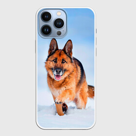 Чехол для iPhone 13 Pro Max с принтом Овчарка и снег в Петрозаводске,  |  | dog | животные | зима | овчарка | пес | природа | снег | собака | собаки | собакчка | собачки