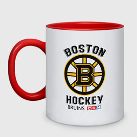 Кружка двухцветная с принтом BOSTON BRUINS NHL в Петрозаводске, керамика | объем — 330 мл, диаметр — 80 мм. Цветная ручка и кайма сверху, в некоторых цветах — вся внутренняя часть | black | boston | bruins | hockey | ice | logo | nhl | sport | usa | бостон | брюинз | кубок | логотип | нхл | спорт | стэнли | хоккей
