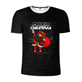 Мужская футболка 3D спортивная с принтом Mario Christmas в Петрозаводске, 100% полиэстер с улучшенными характеристиками | приталенный силуэт, круглая горловина, широкие плечи, сужается к линии бедра | claus | happy new year | mario | merry christmas | santa | snowman | дед мороз | елка | клаус | марио | новый год | рождество | с новым годом | санта | снеговик