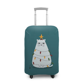 Чехол для чемодана 3D с принтом Кото-ёлка в Петрозаводске, 86% полиэфир, 14% спандекс | двустороннее нанесение принта, прорези для ручек и колес | claus | happy new year | merry christmas | santa | snowman | дед мороз | елка | клаус | новый год | рождество | с новым годом | санта | снеговик