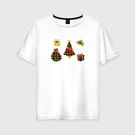 Женская футболка хлопок Oversize с принтом Рождественские Украшения в Петрозаводске, 100% хлопок | свободный крой, круглый ворот, спущенный рукав, длина до линии бедер
 | елка | зима | игрушки | картинки | колокольчики | мешок | новый год | подарок | праздники | прикольные | рождественские украшения