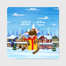 Магнит виниловый Квадрат с принтом с Новым 2021 Годом! в Петрозаводске, полимерный материал с магнитным слоем | размер 9*9 см, закругленные углы | 2021 | 7 января | bull | newyear | santa | бык | быки | бычок | год быка | дед мороз | корова | новогодние каникулы | новогодние праздники | новый 2021 | новый год | новый год 2021 | рождество | сани | санта | санта клаус